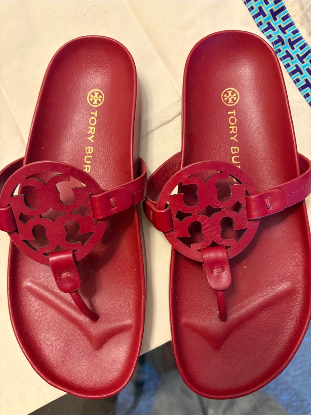 Tory Burch Miller Cloud Leather Logo Sandals - Picture 3 of 6